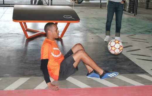Ozwin Ozzie Edwards shows off his football skills. Photo: Duduzile Khumalo