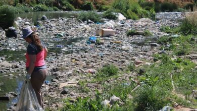 Lauren Nightingale is surrounded by the tons of work necessary for the Jukskei River under the low bridge on Bridge Road.