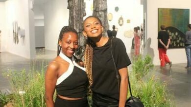 Rebokile Nyathi and Celeste Khuzwayo under the Hieros Gamos (2023) display by Deborah Bell being exhibited by the renown Everard Read gallery.
