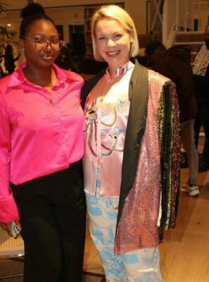 Journalist Ntombi Khulu with Jessica Molebatsi - one half of the Molebatsi brand slated to present their work in Milan in September at Fashion Week. Photo: Lebogang Tlou