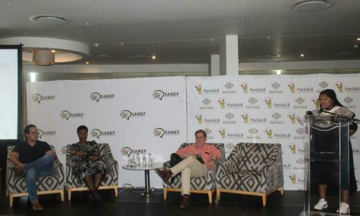 The panel discussion at the Indigenous Languages Media Seminar gave insights on the challenges facing the media towards evolving towards inclusivity: Andrew Dubb, Phathiswa Magopeni, and Reg Rumney, with the event's panel facilitator Asanda Ngoasheng.