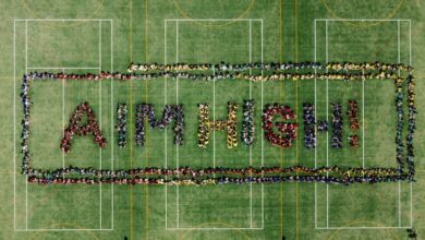 Cinematographer and Drone pilot Shannon Stein supplied this aerial photograph of Bryneven Primary School learners spelling out their school motto. Photo: Shannon Stein