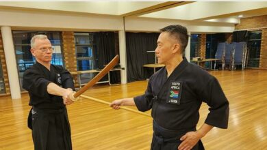 Heinz Weiler and Jason Eason practise their skills for the championships.