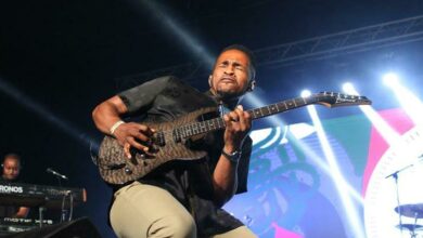 Samthing Soweto's bass guitarist [name] is in his element. Photo: Asanda Matlhare