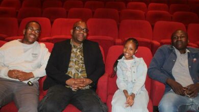 Luyanda Luthuli, Themba Luthuli, Ayabonga Luthuli and Khulekani Mchunu stayed behind after the show to greet Sello Maake KaNcube.