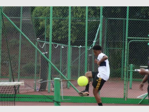 Ntsika Dyani plays at the first soccer-tennis game. Photo: Duduzile Khumalo
