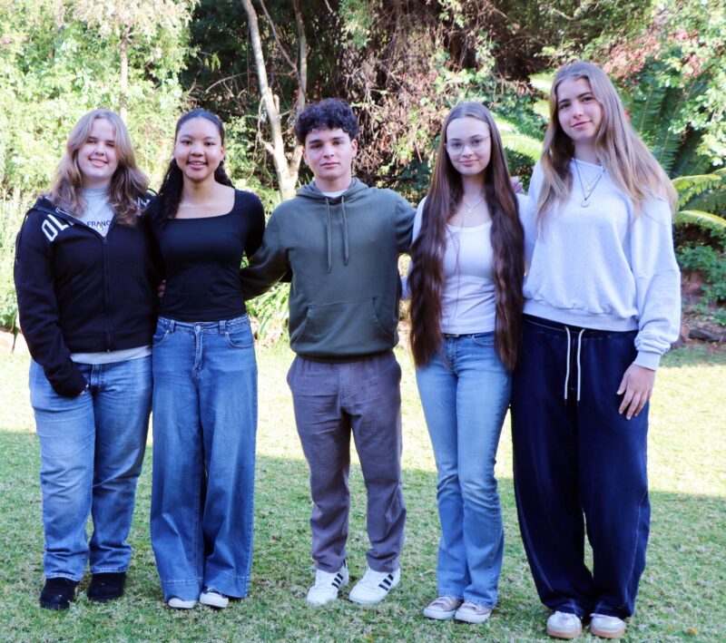 Riley Pearman, Amaya Fang Da Fonseca, Luca Amerseder, Ciara Grubb, and Mia Topp pose for a photo on November 4, 2025, at Bryanston. Photo: Duduzile Khumalo
