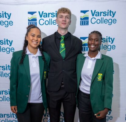The IIE’s Varsity College Sandton acknowledges students Shakira January, Matthew Smith, and Michaela Boaventura for representing South Africa in various international Water polo competitions at The IIE’s Varsity College Sandton and Waterfall campuses sports award ceremony held on October 25, 2025. Photo: Supplied
