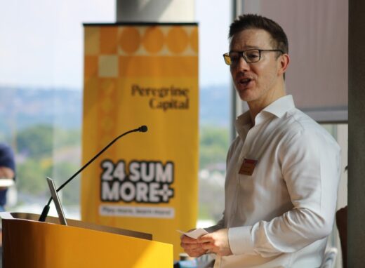 Jacques Conradie, CEO of Peregrine Capital and a former national maths champion, addresses the guests at the event on October 31, 2025, in Sandton. Photo: Duduzile Khumalo