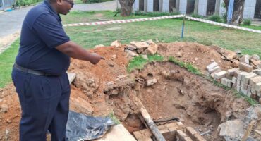 Sandton SPCA Stephen Maila points to the damaged borehole area that once provided thousands of litres of water daily for the shelter’s operations on November 5, 2025. Photo: Supplied