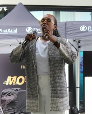 Memeza sales manager Gugu Khoza shows event attendees how the Memeza CPA works at FirstRand event on November 6, 2025. Photo: Xoliswa Zakwe