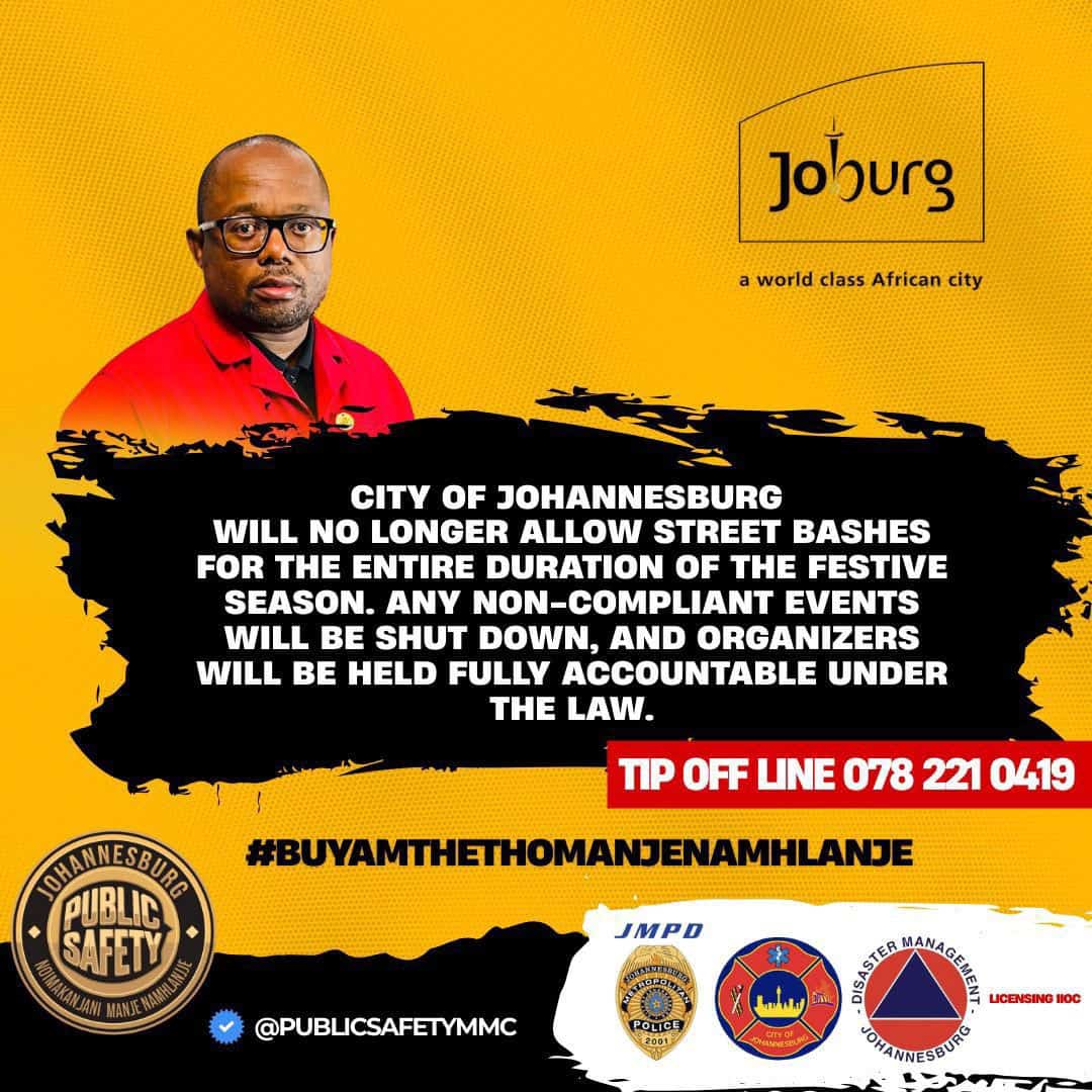 Johannesburg authorities clamp down on festive street bashes as city enforces tough safety measures