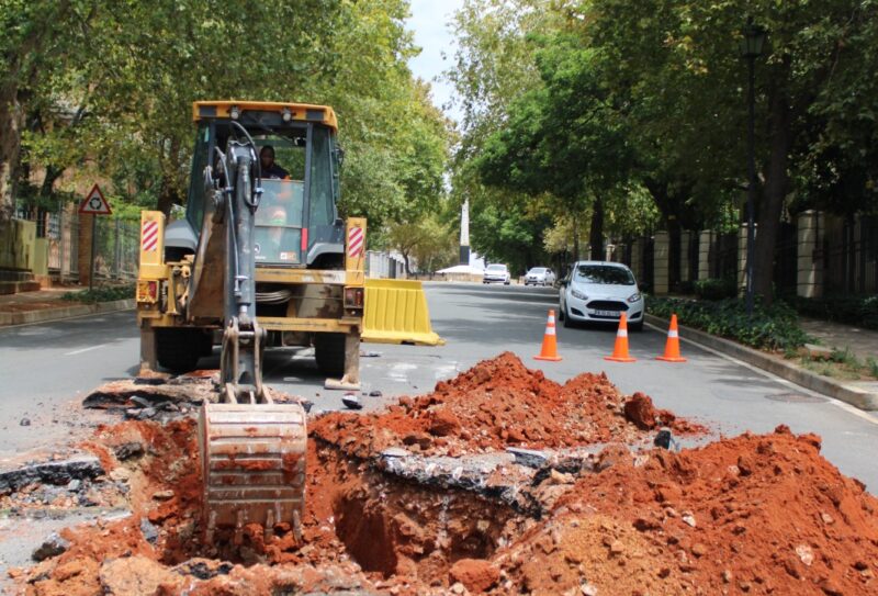 The sinkhole in Chaplin Street is partly closed off as JRA investigates the damage.