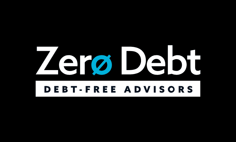 Zero Debt logo on a black background.
