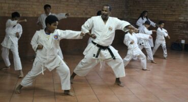 Sensei Dalson Seanego and karatekas practice punches during training in Marlboro Gardens on June 20, 2026.