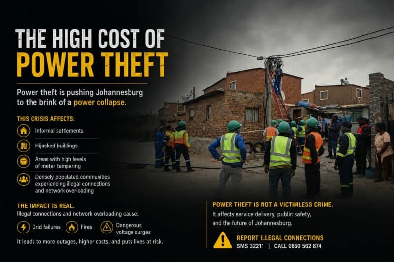 Johannesburg loses billions of rands to electricity theft and ageing infrastructure every year, undermining service delivery and pushing City Power deeper into financial distress. Experts say fixing the crisis will require far more than bigger budgets.