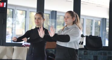 Kassandra Kokolis and Raine Dobson demonstrate when to set boundaries and tell someone to stop if moving towards your direction during the Women’s Day self-defence workshop in Bryanston on August 9, 2026. Photo: Xoliswa Zakwe