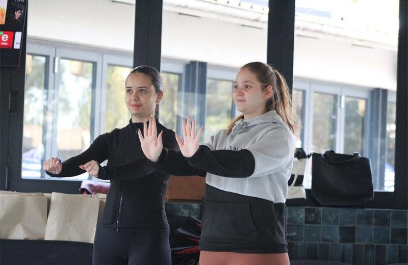 Kassandra Kokolis and Raine Dobson demonstrate when to set boundaries and tell someone to stop if moving towards your direction during the Women’s Day self-defence workshop in Bryanston on August 9, 2026. Photo: Xoliswa Zakwe