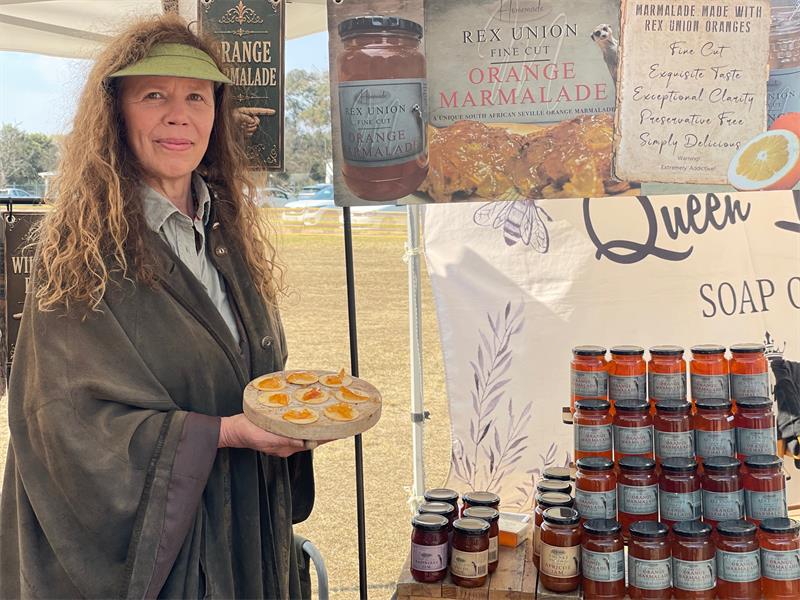 Author and businesswoman Meggan Schaefer showcases her locally made Rex Union orange marmalade at the August edition of the Field Market in Parkmore on August 8, 2026. Photo: Xoliswa Zakwe