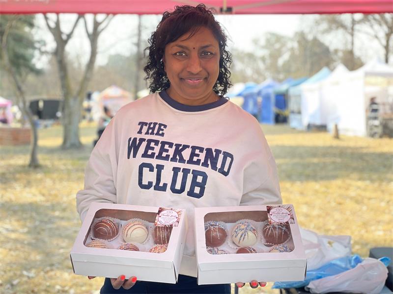 Shantal Jayanathan, founder of SJ’s Caterers, showcases her handmade chocolate bombs at the August edition of the Field Market in Parkmore on August 8, 2026. Photo: Xoliswa Zakwe
