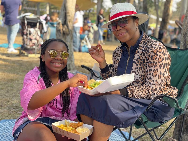 Hepsy Mokoena and her daughter, Koena, enjoy a relaxed day out at the August edition of the Field Market in Parkmore on August 8, 2026. Photo: Xoliswa Zakwe