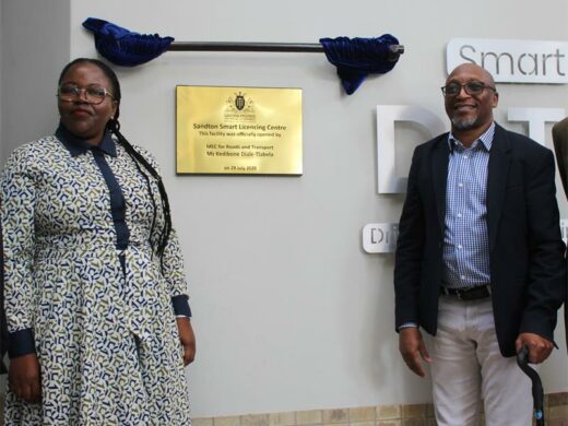 Gauteng MEC for Roads and Transport Kedibone Diale-Tlabela and Gauteng Management Agency board chairperson Pat Ntsobi at the official opening ceremony of the Sandton smart driving license testing ce