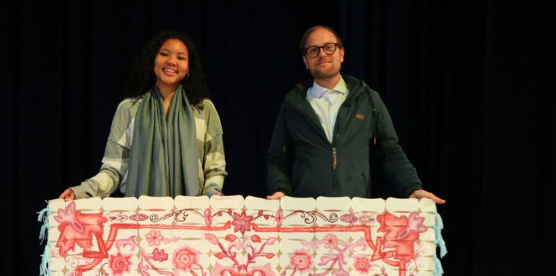 Amaya Fang Da Fonseca and Dudley Hibbert show the period poverty project on August 5, 2026. Photo: Duduzile Khumalo