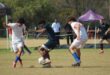 St Benedict’s Nathan Ross and Cristiano Correia with St John’s Kwandi Ngcobo battle for possession in the U19 finals of the St Davids Challenge Cup on August 9, 2026. Photo: Xoliswa Zakwe