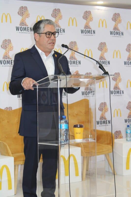 Max Oliva delivers a keynote speech on August 20, 2026. Photo: Duduzile Khumalo