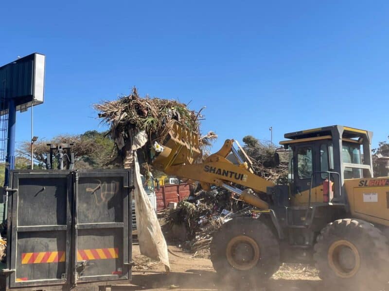 A TLB moves a large load of garden refuse at the Pikitup Ballyclare garden refuse site in Bryanston as mounting waste places pressure on the facility on August 25, 2026.