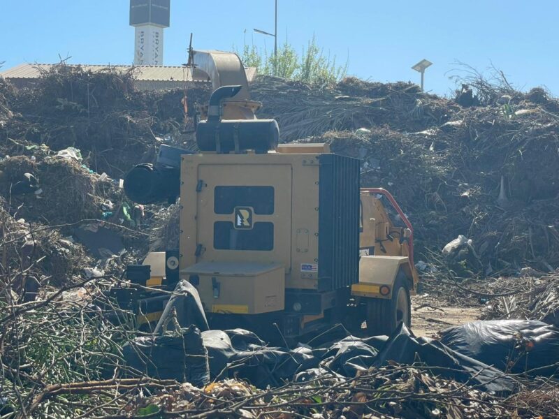 Large piles of garden refuse surround the non-functional wood chipper machine at the Pikitup Ballyclare site in Bryanston on August 25, 2026.