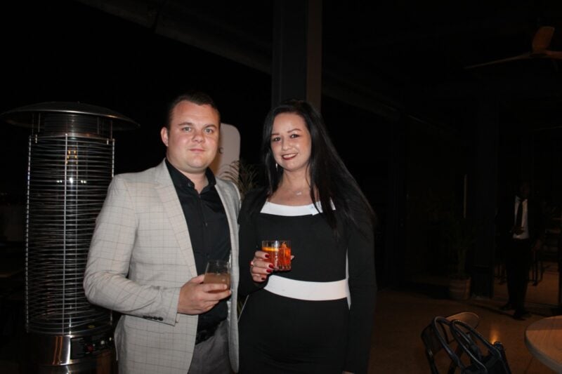 Callum Bremner and Kim Mellors socialise at the event on August 27, 2026. Photo: Duduzile Khumalo