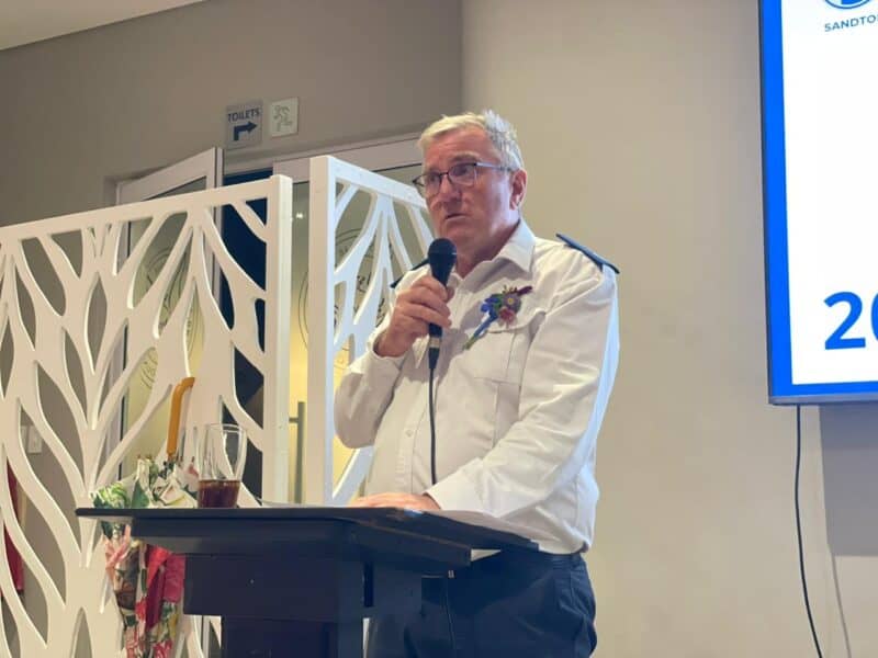 Sandton SPCA general manager Nick Smith addresses attendees at the 2027 calendar launch event held at Bryanston Country Club on August 27, 2028.