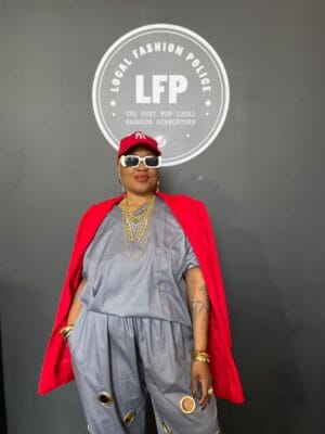 Sphiwe Maseko turns heads with a street style look at the Local Fashion Police 2026 media launch in Sandton on August 4, 2026. Photo: Xoliswa Zakwe