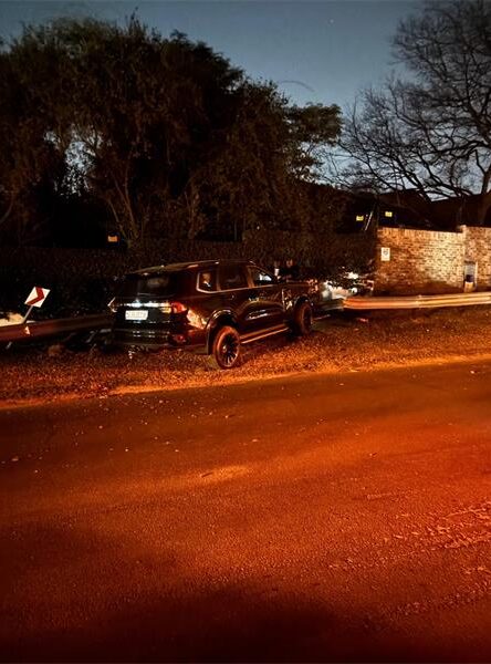 A vehicle rests against the guardrail on St Audley Road in Bryanston after crashing at the dangerous bend on August 9, 2026. Photo: Supplied