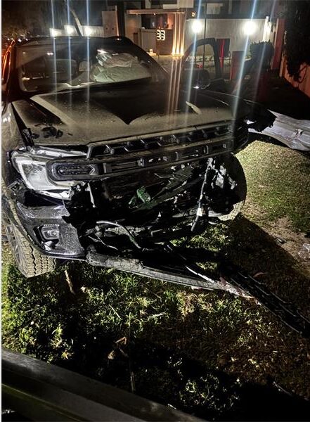 A vehicle shows extensive damage to its front following a crash on St Audley Road in Bryanston. Photo: Supplied