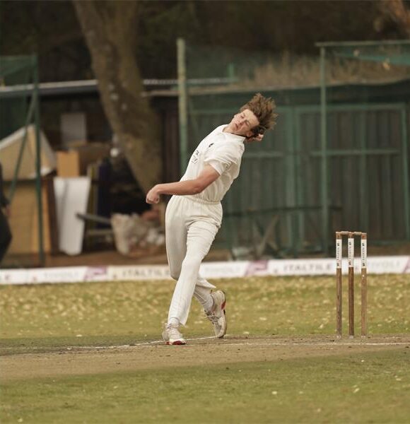 Matthew Nicolson puts behind the delivery as he charges in during the action-packed Fasken Time Cricket Festival 2026 hosted by St David's Marist Inanda. Photo: Supplied