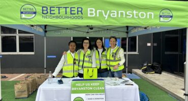Joyce Tshabalala, Leonore Kruger, Tessa Elliott, and Roslyn Momsenn at the Better Bryanston stand on September 20, 2026. Photo: Duduzile Khumalo
