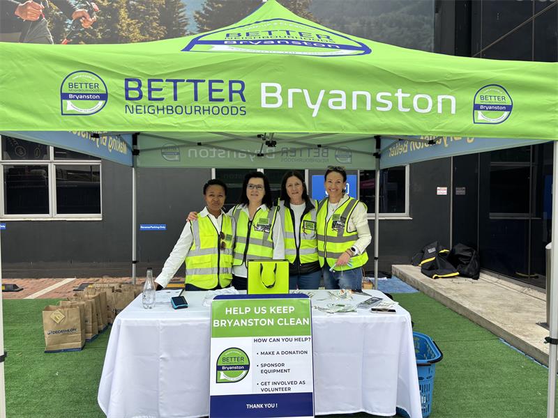 Joyce Tshabalala, Leonore Kruger, Tessa Elliott, and Roslyn Momsenn at the Better Bryanston stand on September 20, 2026. Photo: Duduzile Khumalo