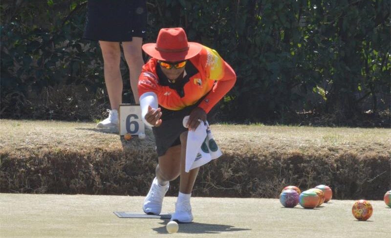 Joyce Velempini extends her arm during a controlled bowling delivery at the Perfect Delivery Johannesburg Bowls Association Masters 2026 held at Moriningside on August 29 to 30, 2026.