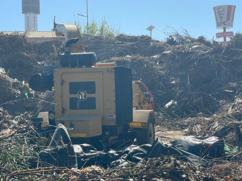 Large piles of garden refuse surround the non-functional wood chopper machine at the Pikitup Ballyclare site in Bryanston on August 25, 2026. Photo: Xoliswa Zakwe
