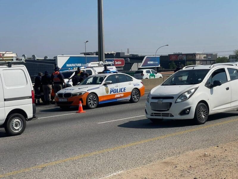 Emergency personnel and Johannesburg Metropolitan Police Department officers attend to the scene of a fatal pedestrian accident on the M1 Southbound near the Marlboro Drive exit in Marlboro on September 12, 2026.