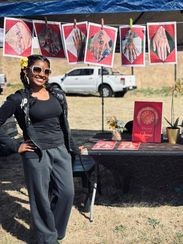 Suvera Dukhanti shows off her henna business in September 2026. Photo: Duduzile Khumalo