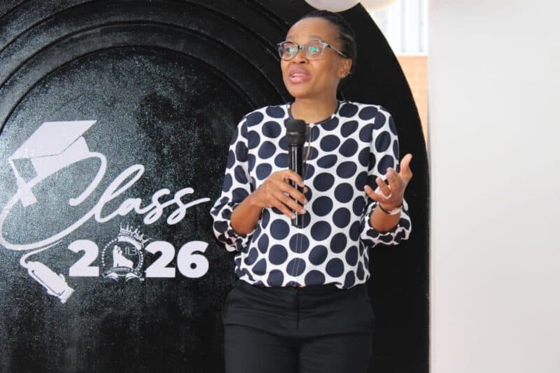 Nonhlanhla Magagula addresses attendees, outlining how Absa combines technical skills training with entrepreneurship education for the academy's trainees. Photo: Nkazimulo Ncube