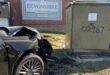 A vehicle crashes into the City Power mini-substation at the corner of Devonshire Avenue and Bryanston Drive in Bryanston on August 22, 2026.