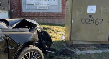 A vehicle crashes into the City Power mini-substation at the corner of Devonshire Avenue and Bryanston Drive in Bryanston on August 22, 2026.