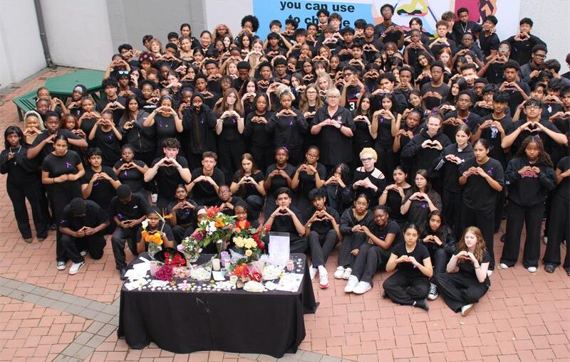 Learners and staff at Crawford International Sandton College gather in black as they stand in solidarity against gender-based violence and honour women who have lost their lives on September 18, 2026.