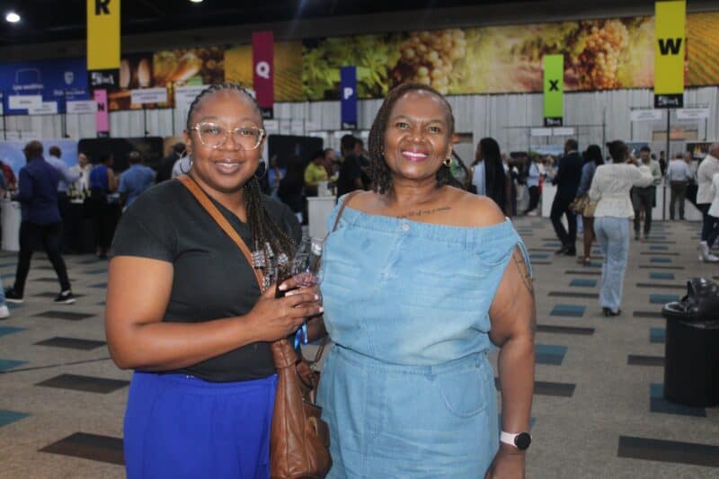 Inno Etsabe and Sindi Mondi arrive at the WineX event on October 29, 2026. Photo: Duduzile Khumalo