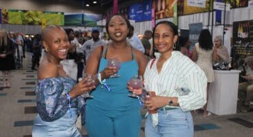 Sibongile Nhlapo, Innocentia Maluleke, and Tholoana Moleleki have a friends' date at the WineX event on October 29, 2026. Photo: Duduzile Khumalo
