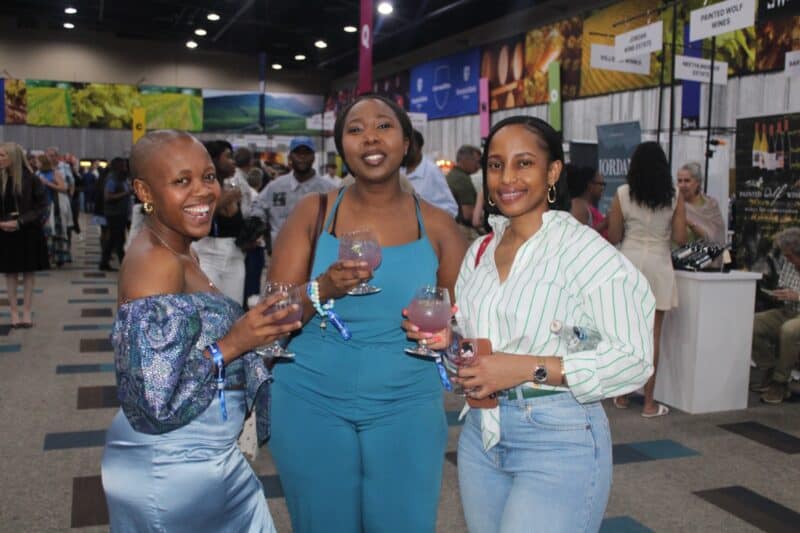 Sibongile Nhlapo, Innocentia Maluleke, and Tholoana Moleleki have a friends' date at the WineX event on October 29, 2026. Photo: Duduzile Khumalo